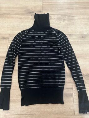 Zara Black & White Striped Turtleneck Sweater